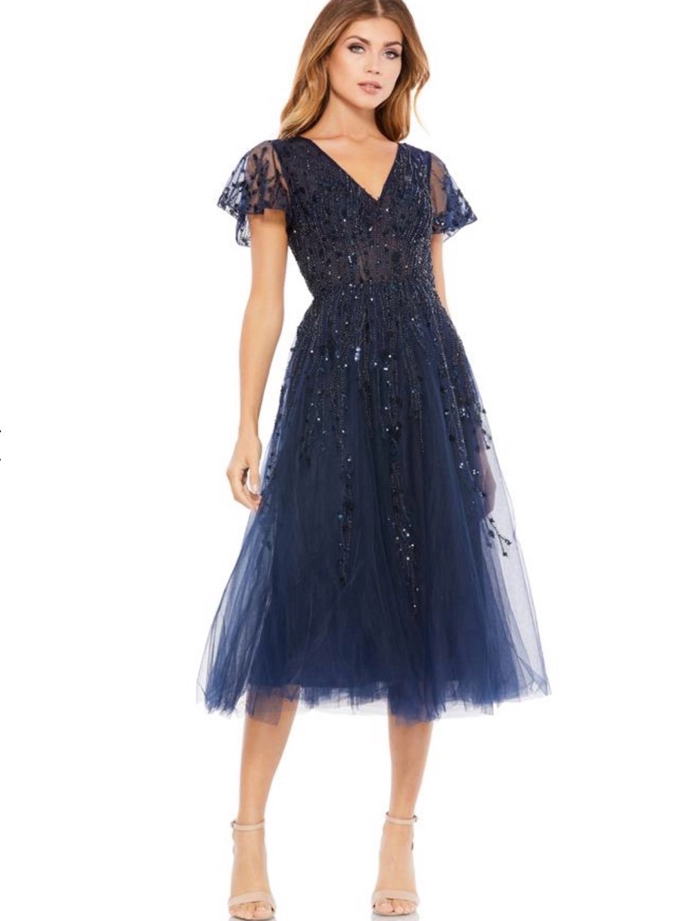 NWTs Mac Duggal Navy Beaded Embroidered Formal Cocktail Dress 20304
